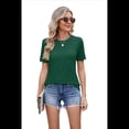 thumbnail image 2 of Blusa Plisada de Cuello Redondo para Mujer, Informal, Holgada, de Corta, Verde Oscuro, Talla XL, 2 of 6