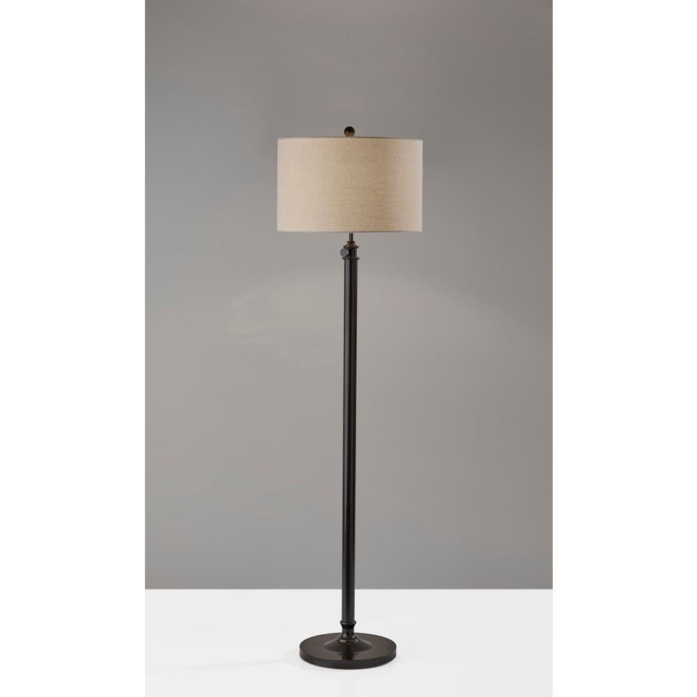 Adesso Barton Floor Lamp Antique Bronze Oatmeal Linen