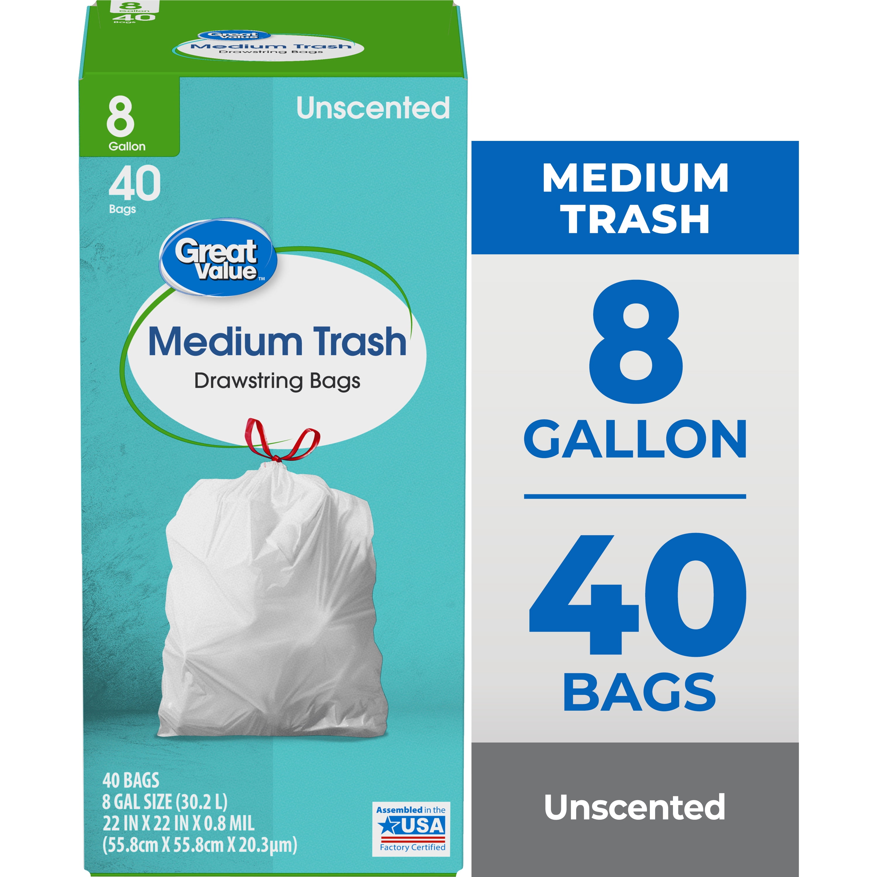 (6 pack) Great Value Medium Trash Drawstring Bags, 8 Gallon, 40 Count