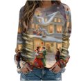 thumbnail image 2 of Qiopertar Mode Femmes Imprimé Col Rond Pull Tops Manches Longues Blouse Confortable Chandail en Molleton Offres de la Semaine Liquidation Moins de 5$ jusqu'à 90 % de Réduction, 2 of 5