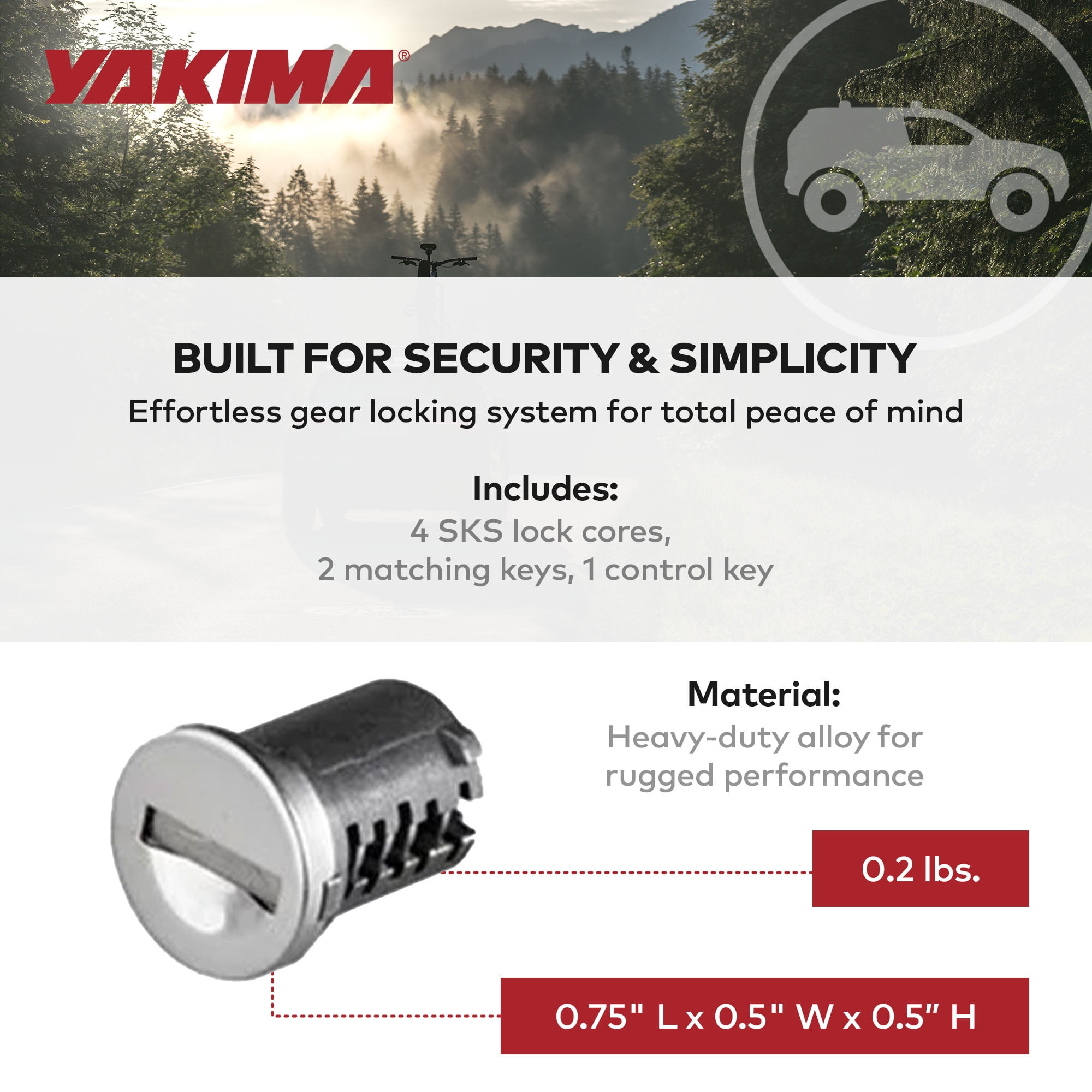 Yakima Car Rack System Component SKS Lock Core Kit with Key (2