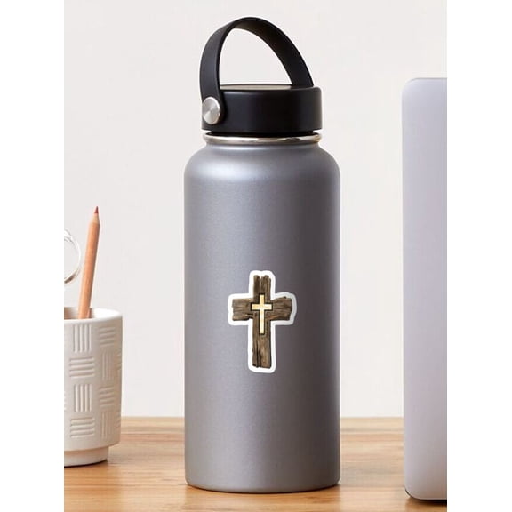 Stickly Wood Cross Modern Sticker, Phone Decal Water Bottle Stickers Car Decals, Funny Birthday Gift