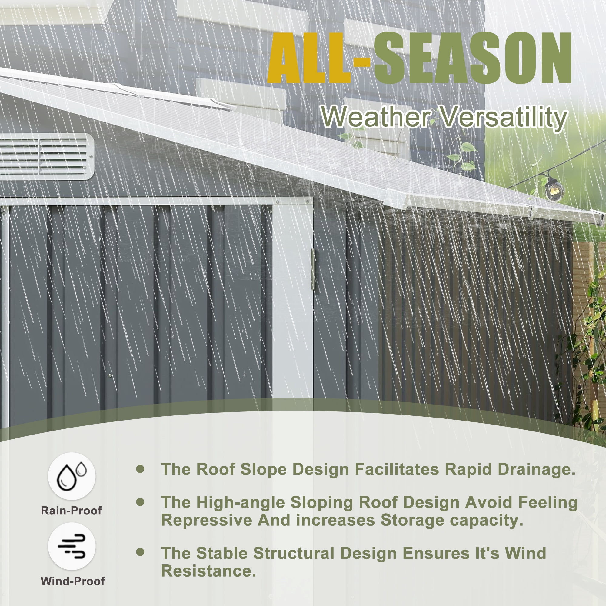 Villeston 8x8 Outdoor Storage Shed with four daylight Windows Lockable Doors,Dark Gray
