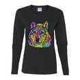 thumbnail image 3 of Colorful Majestic Neon Atric Wolf | Dean Russo Art Animal Lover Womens Long Sleeve T-Shirt, Black, S, 3 of 5