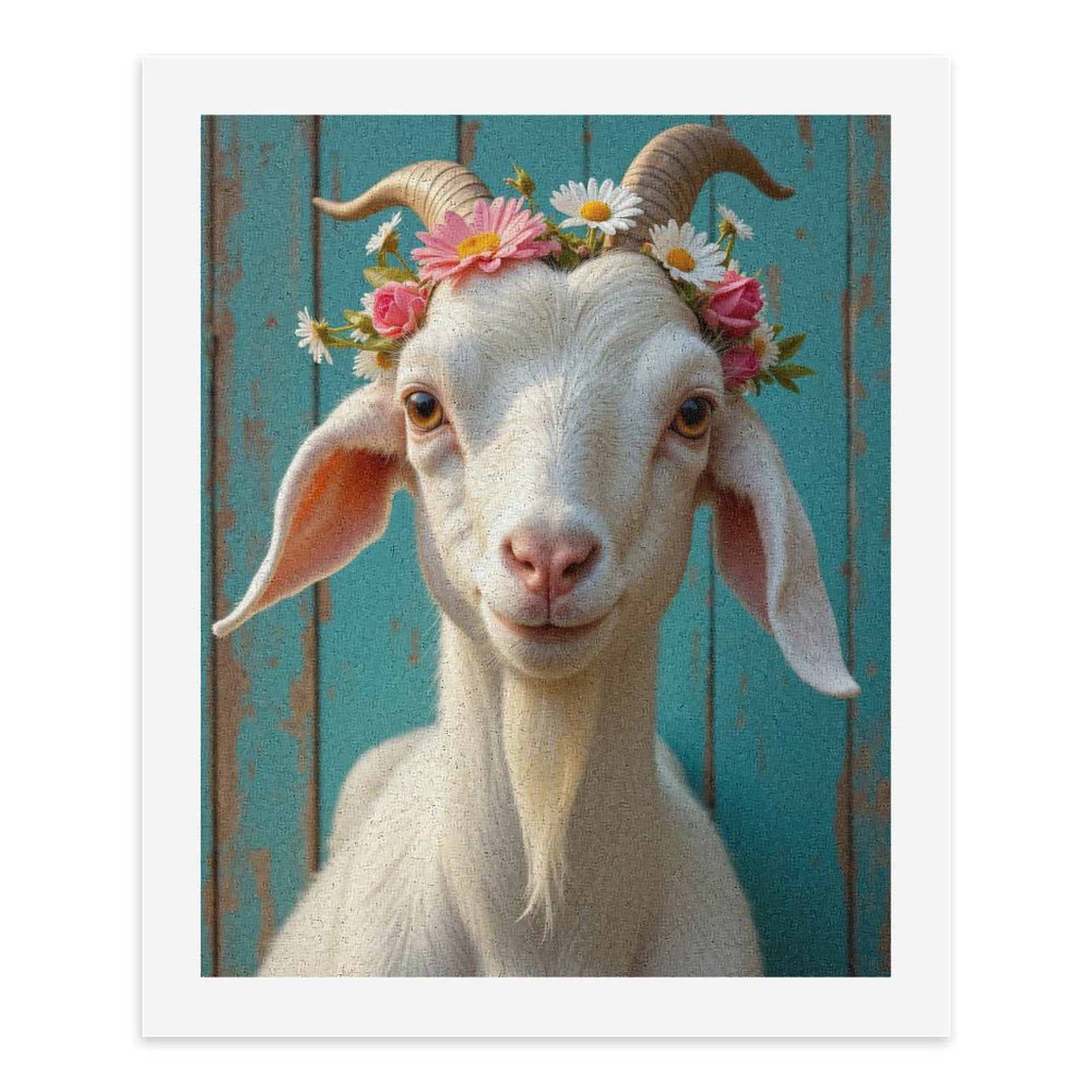 Paint By Numbers Kit for Adults Beginner - Goat Floral Crown Blue Background DIY Canvas Painting Kits for Adults, Frameless Paint By Number for Adults for Home Wall Decor 16x20 Inch