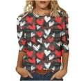 thumbnail image 2 of Ounisa Womens 3/4 Sleeve Shirts Crew Neck Valentine T Shirts Love Heart Printed Tee Tops Fashionable Pullover, 2 of 5