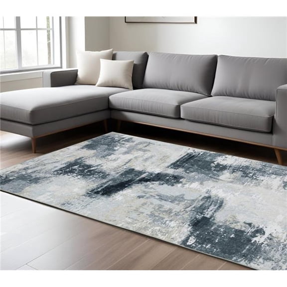HomeRoots 574986 8 x 10 ft. Abstract Distressed Rectangle Area Rug, Ivory & Gray