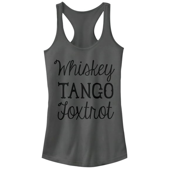 Junior's Lost Gods Whiskey Tango Foxtrot Racerback Tank Top Charcoal Small