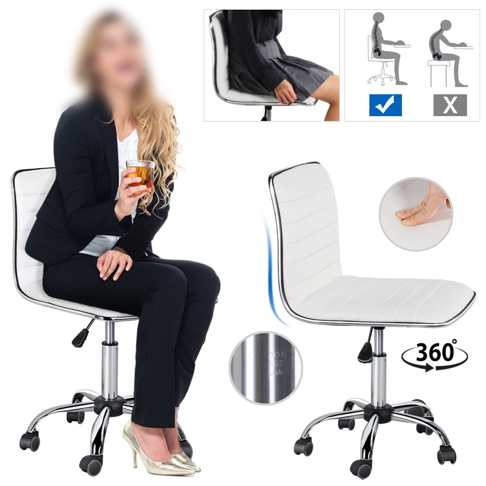 Alden Design Modern Adjustable Armless Faux Leather Swivel Office Chair, White