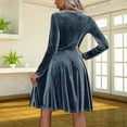 thumbnail image 5 of Womens Crew Neck Long Sleeve Spring Fall Dresses,Women's Fashionable And Elegant Long-sleeved Round Neck Velvet Dress Black, 5 of 5