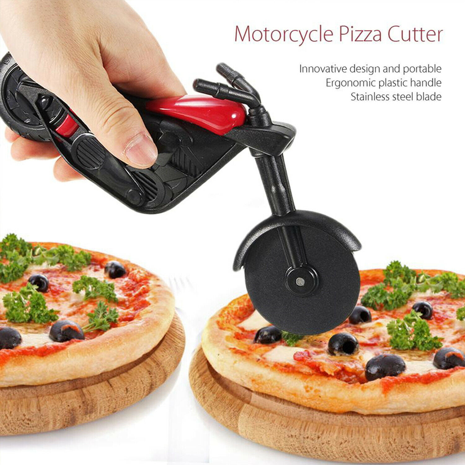 Stainless Steel Motorcycle Pizza Cutter Pizza Cake Roller Slicer Kitchen NW K0M2 