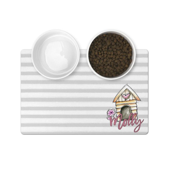 The Navy Knot Personalized Pet Mat - Waterproof & Non-Slip Pet Food Mat with Edges - Cats & Dogs Feeding Mats - Petfood, Water & Dish Bowls Pad - Gifts for Dog & Cat Owner (12x18, Dog House)