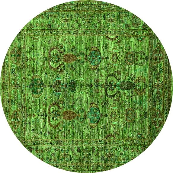 Ahgly Company Indoor Round Oriental Green Industrial Area Rugs, 5' Round