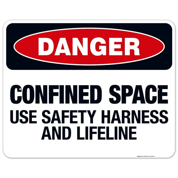 Danger Confined Space Use Safety Harness And Lifeline Sign, OSHA Danger Sign, 24x30 Aluminum