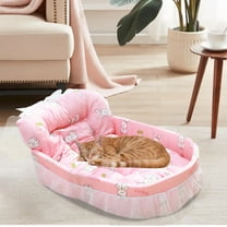 Pet Bed, Soft Cozy Cushioned Mattress with Breathable Cloth and Mesh Lace Trims, Orthopedic Support Cat Dog Bed for Small Medium Sized Cats Dogs, Removable Washable Cover