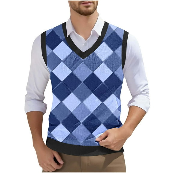 Haoxianjian Plus Size Mens Vests Casual Sleeveless Classic V Neck Knitted Pullover Sweater Comfortable Fits Lightweight Business Tank Tops Plaid Formal Dress Waistcoat Slim Fits Vests for Men S-XXXXXL