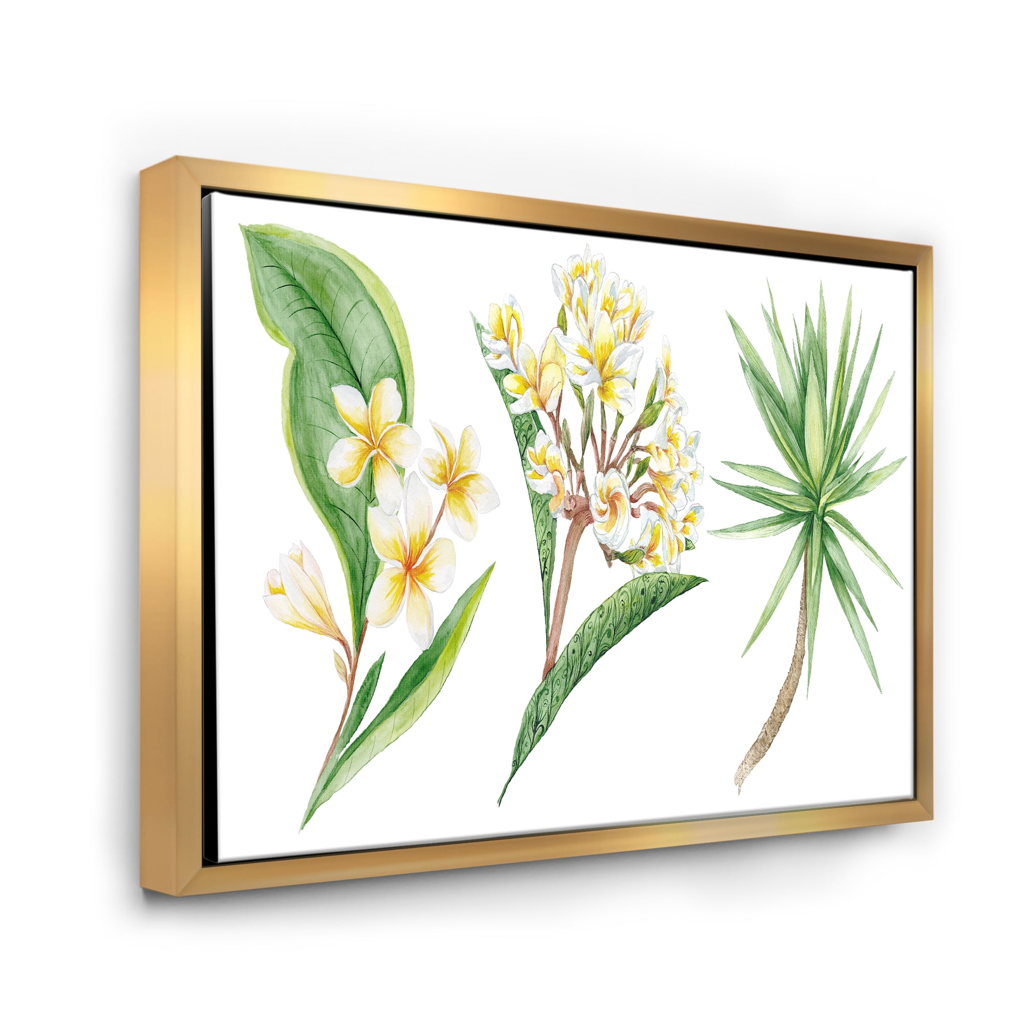 Designart 'Yellow Flowers and Tropical Foliage XII' Traditional Framed Canvas Wall Art Print