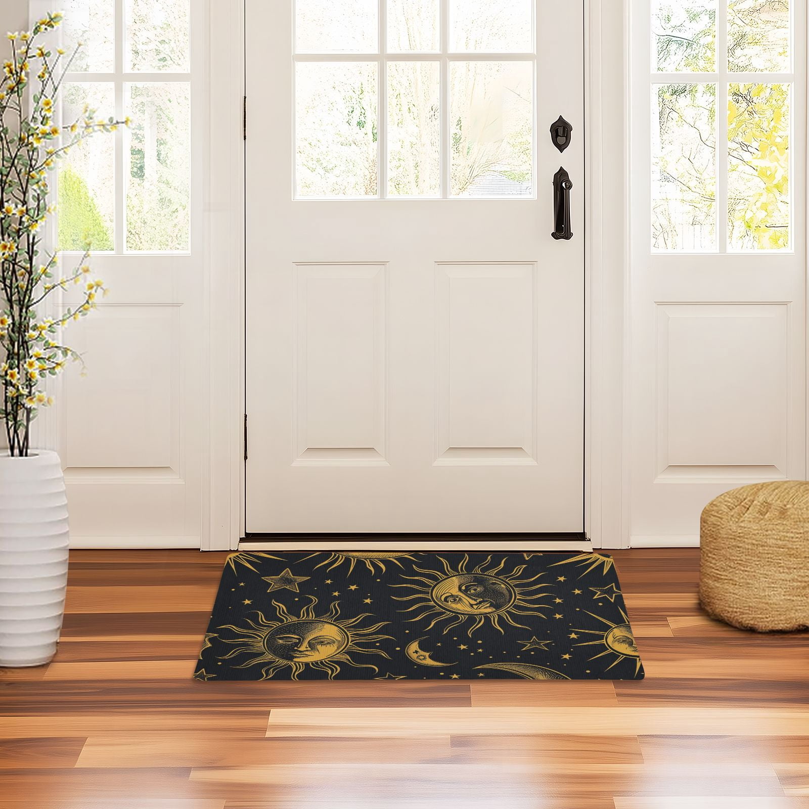 JSTEL Sun Stars Crescent Moon Front Door Mat Outside Entrance 32x20 Inch Doormat for Outdoor Indoor Washable Non Slip Floor Mats