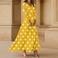 thumbnail image 2 of WTOBBY Women's Vintage Polka Dot Print V-Neck 3/4 Sleeve A-Line Beach Dress, Waisted Midi Sundress with Casual Flowy Skirt for Seaside Outings,Yellow M, 2 of 5