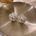 thumbnail image 5 of KDSJSXW Gold Stud Earrings Silver Needle Pearl Flower Earrings Blacks And White Light Luxury Small Fragrance Temperament Lady Earrings Pearl Drop Earrings Small Pearl Earrings (White,One Size), 5 of 5