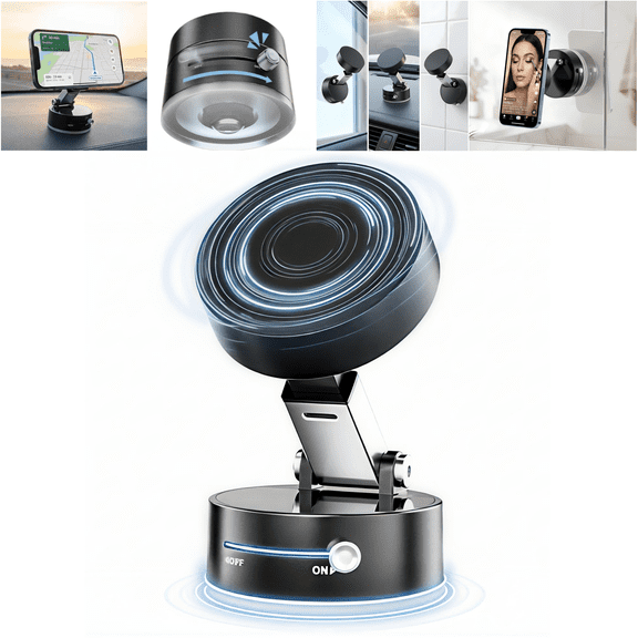 IJS Magnetic Phone Mount with Secure Lock Suction Cup for Car, Gym & Mirror, MagSafe Compatible