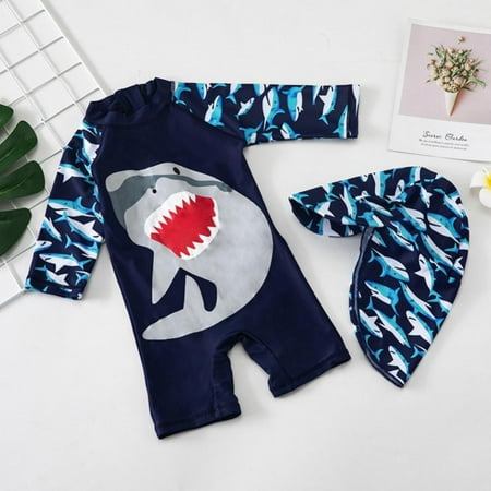 

Baby Boys Kids Swimsuit One Piece Toddlers Zipper Bathing Suit Swimwear with Hat Rash Guard Surfing Suit UPF 50+