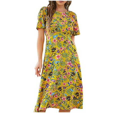 

Formal Dresses for Women Black Dress Fashion Women Summer Sexy Leisure Backless Pleated Floral Print Long Dress Dress Pants Women Formal Dresses for Women Party Summer Savings Yellow 2XL