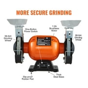 BENTISM Bench Grinder, 6 inch Single Speed Bench Grinder with 2.1A Brushless Motor 3550 RPM Table Grinder with 36/80-Grit Grinding Wheels for Grinding, Sharpening Application