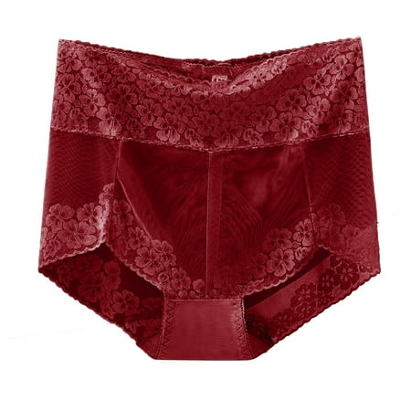 

wendunide womens underwear Ladies Waist High Waist Lace Mesh Sexy Waist Slim Thin Underwear Women s Panties Wine Red XXL