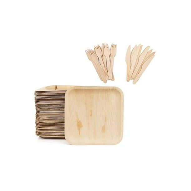 Maso Palm Disposable Palm Leaf Plates 10 Inch 60 Pack Palm Plates Set With Wood Forks