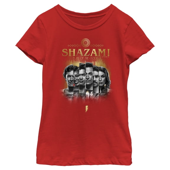 Girl's Shazam! Fury of the Gods Black and White Photos Graphic Tee Red Medium