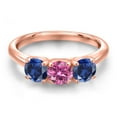 thumbnail image 3 of Gem Stone King 18K Rose Gold Plated Silver Pink Moissanite and Blue Created Sapphire Engagement Ring for Women | 1.70 Cttw | Round 5MM | Gemstone Birthstone | Size 6, 3 of 6