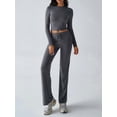 thumbnail image 4 of Conjuntos de 2 Piezas para Mujer, Larga, Cuello Redondo, Pantalones Acampanados de Cintura Alta, Conjuntos de Chándal, Ropa de Calle. Gris Oscuro L, 4 of 9