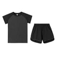 thumbnail image 6 of Girls Dark Gray 2 Piece Outfits Raglan Sleeve Color Block Athletic Shorts Set Moisture Wicking Activewear Summer Matching Sets,Size 11-12T, 6 of 6