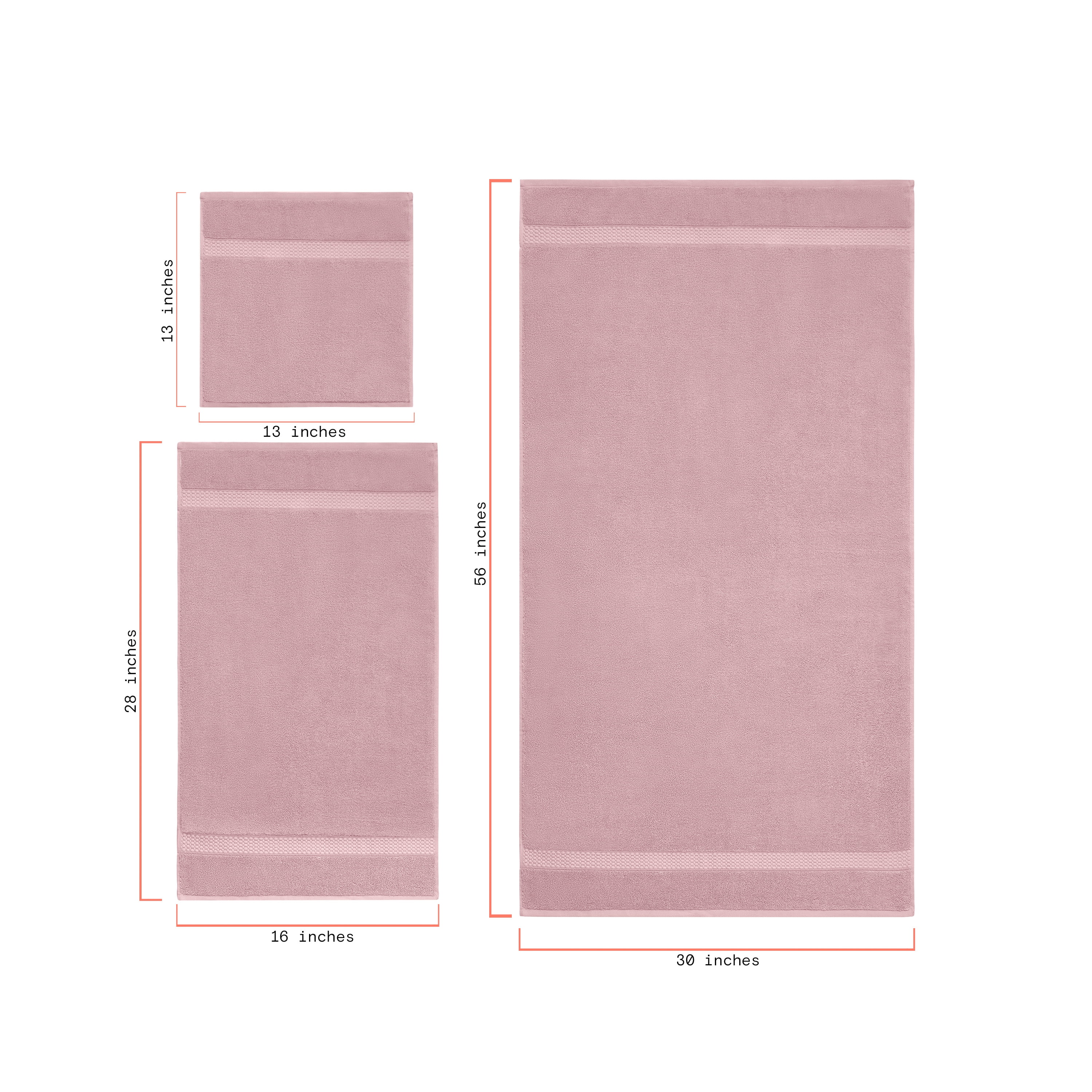 (2 pack) Beautiful by Drew Barrymore Dobby Hand Towel, Rose Pink, 100% Cotton