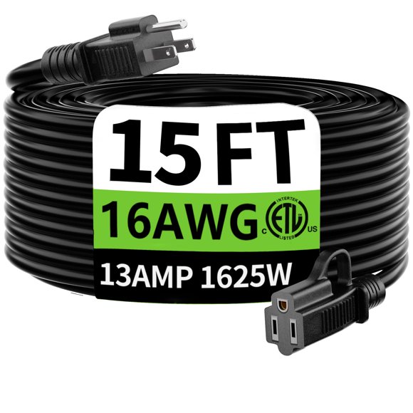 Cable de extensión HUANCHAIN para interiores y exteriores, 15 pies, 16 AWG, 13 A, ETL