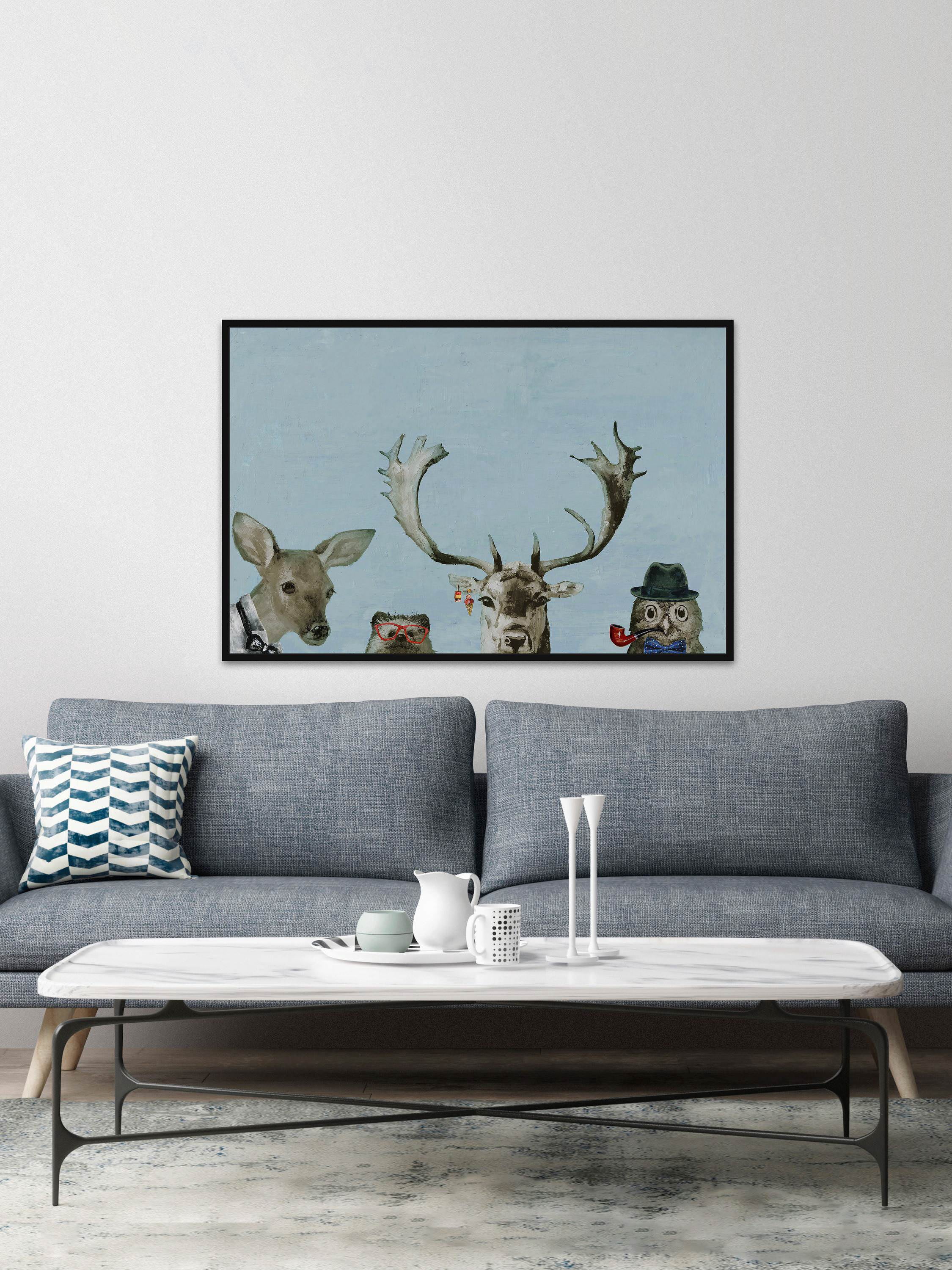 Too Cool for the Party in Blue Floater Framed Painting Print on Canvas