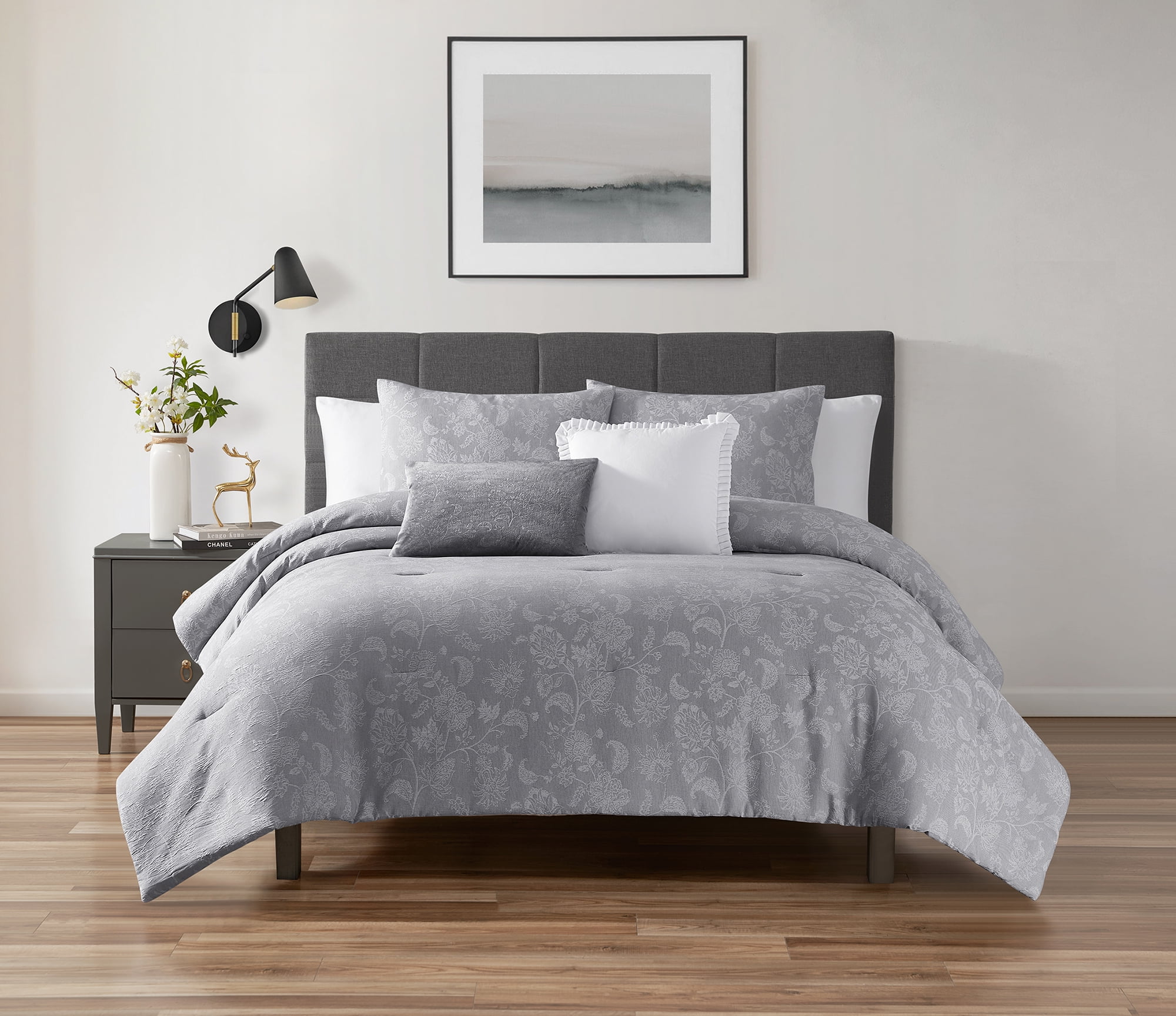 Home Trends 5-Piece Silver Floral Comforter Set, HOME TRENDS PL HT FLORAL CSET KING