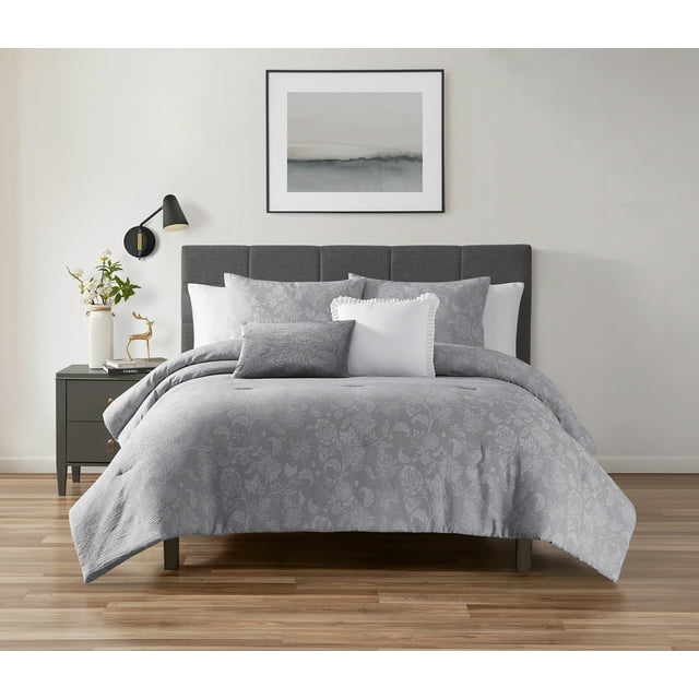 Home Trends 5-Piece Silver Floral Comforter Set