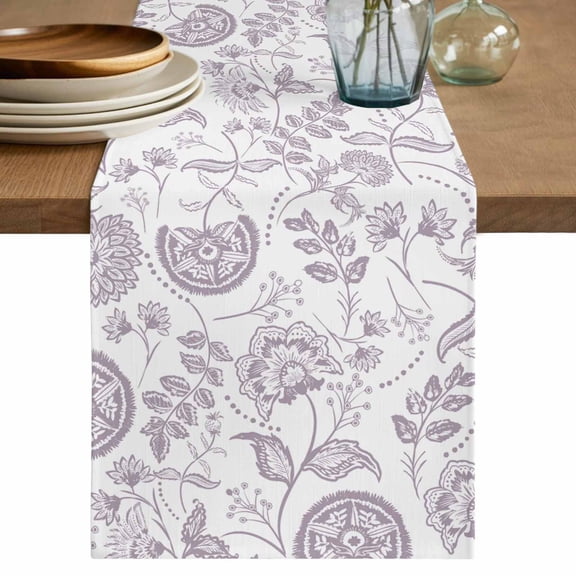 Pastoral Flower Table Runner, Grey Purple Flower Vintage Linen Texture Cotton Linen Kitchen Table Decoration Washable Dining Tabletop Runners for Home Party Decor 13x72 Inches