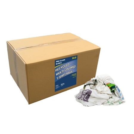 Pro-Clean Basics Recycled Multicolored T-Shirt Cloth Rags, 50 lb. Box