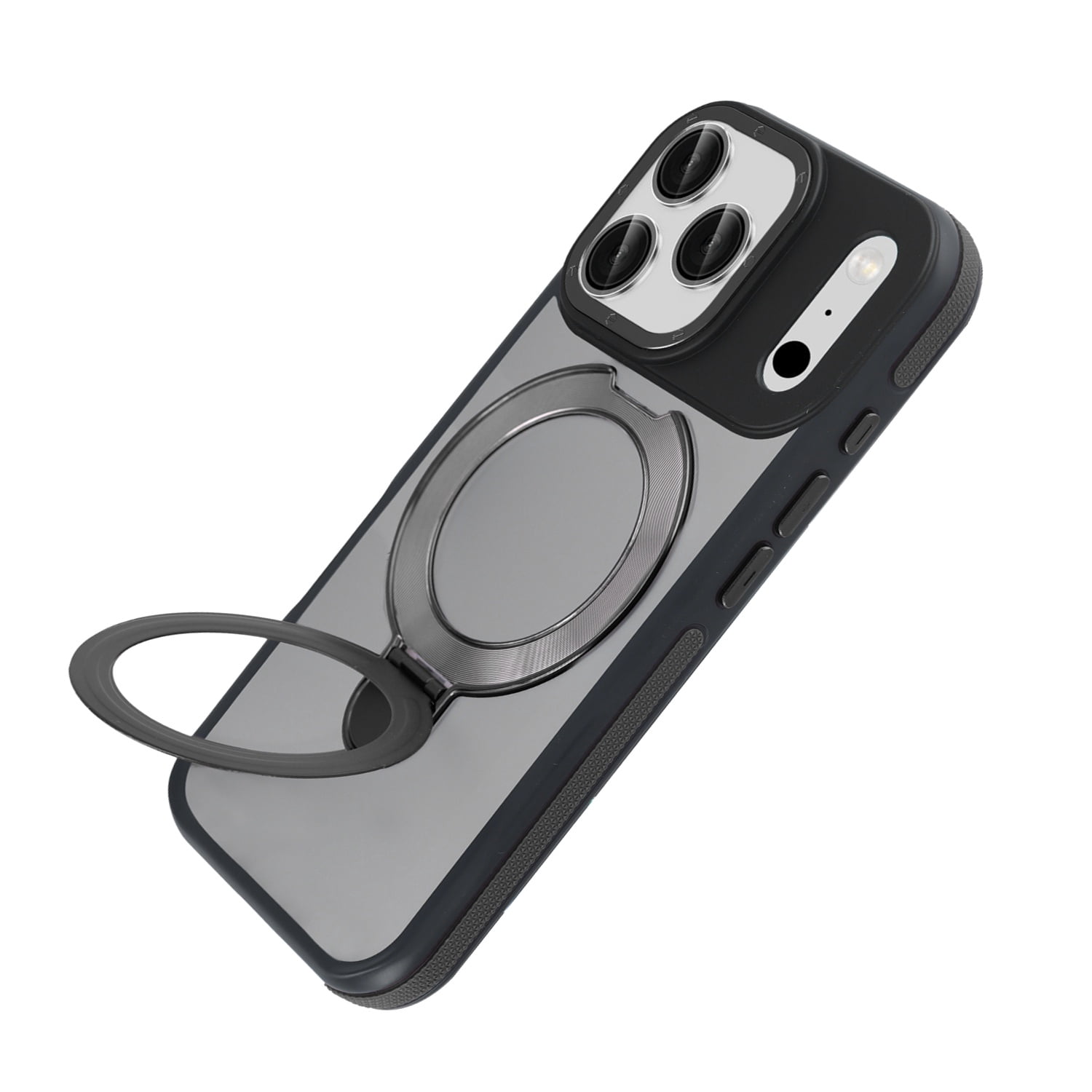 Frosted Transparent Phone Case with Built-In Kickstand for iPhone 17 Pro Max - Black