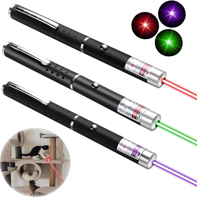 XIMIBI 3 Pcs Vert Rouge Violet Stylo à Clic à Pois Longue Portée pour Intérieur Jouets Interactifs d'Enseignement pour Chat Pointer Chiot Chaton Lanceur Clic Lumineux pour Chien Chat Entraînement Exercice