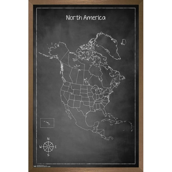 Chalk Map - North America Wall Poster, 14.725" x 22.375", Framed