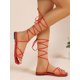 thumbnail image 4 of Women Black Tie Leg Design Strappy Sandals, Open Toe Fashionable Lace Up Flat Sandals, 4 of 4