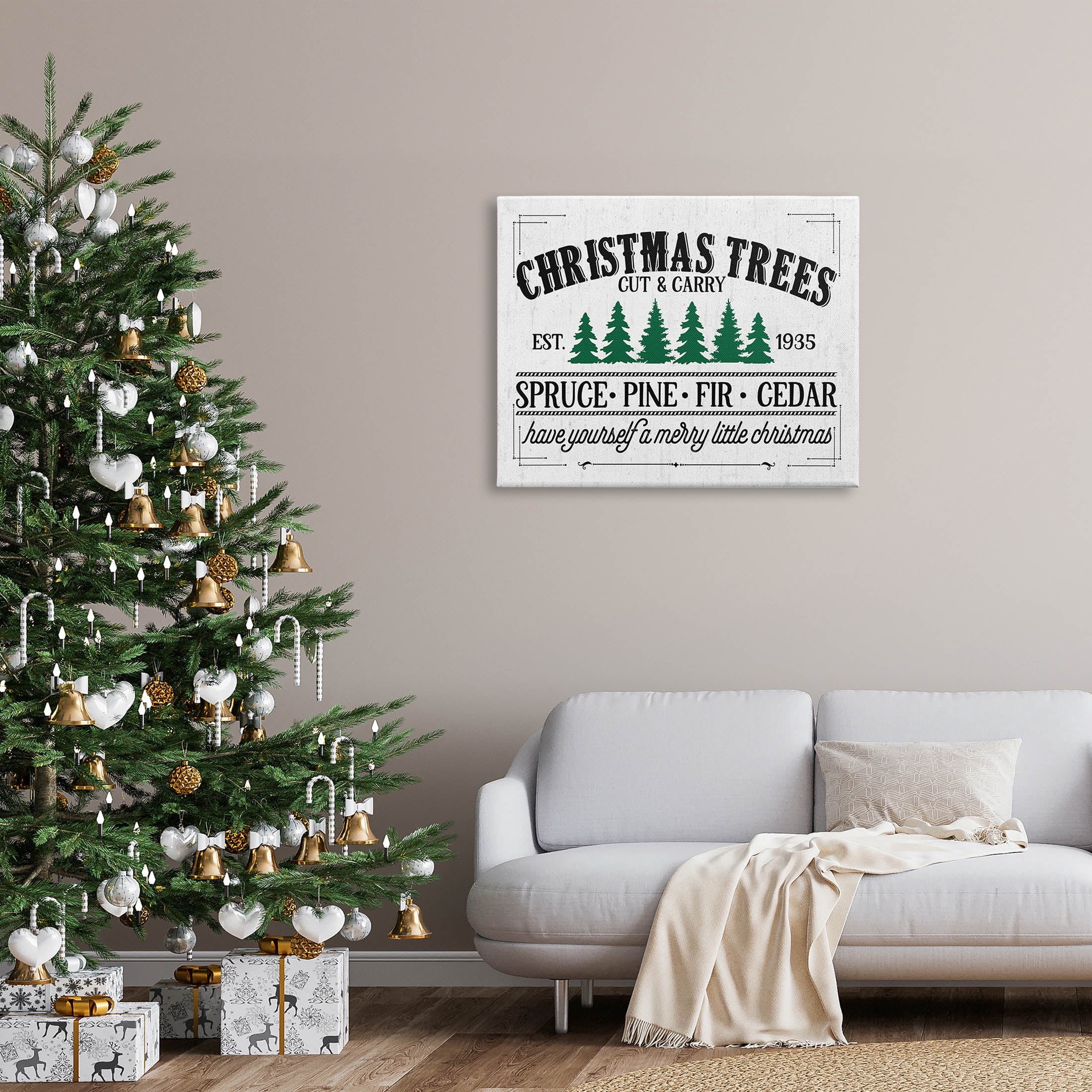 Stupell Industries Christmas Trees Vintage Sign Graphic Art Gallery Wrapped Canvas Print Wall Art, Design by Lettered and Lined