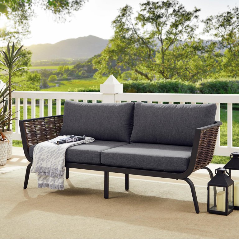 Linon Burton Outdoor Loveseat Black Dark Gray Walmart