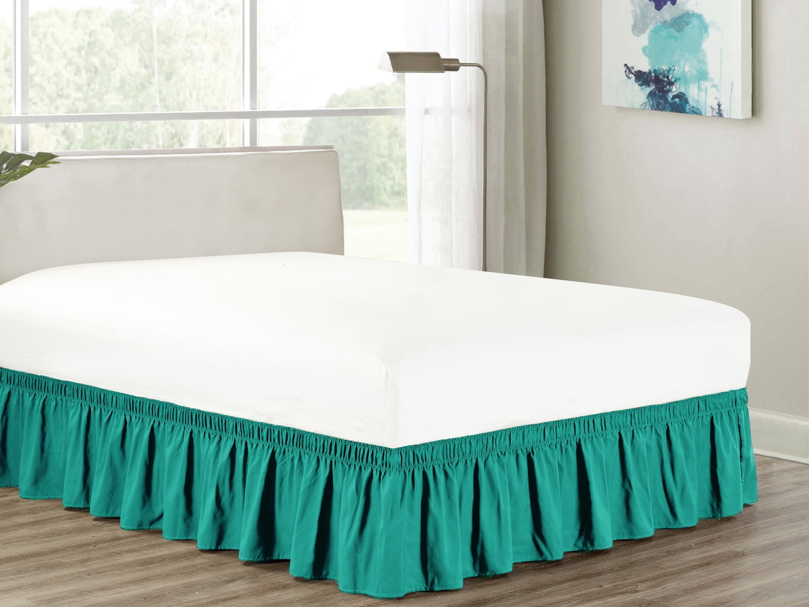 Heavy Duty Elastic WrapAround 18" Drop Dust Ruffled Bed Skirt Cover Teal BlueGreen Turquoise