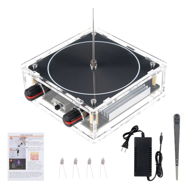 Riwcyla Experiment Arc Plasma Coil, BT Speaker Artificial Generator, Wireless Transmission Experiment Science Desktop Toy Model (Black, Plug)