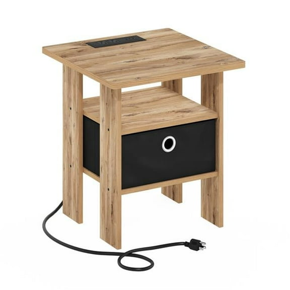 12.56 in. Andrey USB & Type-C Port Charging Station End Table with Storage Bin, Flagstaff Oak & Black